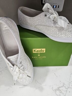 Keds Glitter Ribbon Lace Sneakers in White